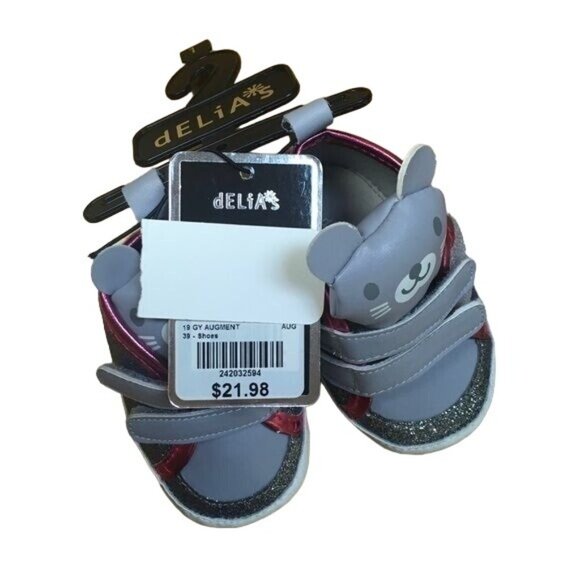 dELiA*s Baby Pink Metallic Bear Face Shoes w/ Easy Strap, Size 3(6-9M) - Picture 4 of 4